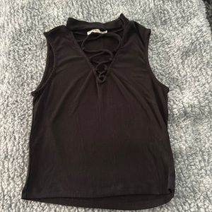 Black Crop Top with Criss-Cross Design